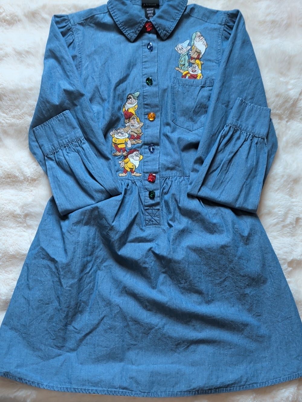 Disney Snow White And The Seven Dwarfs Portrait Denim Long-sleeve Dress Size XS